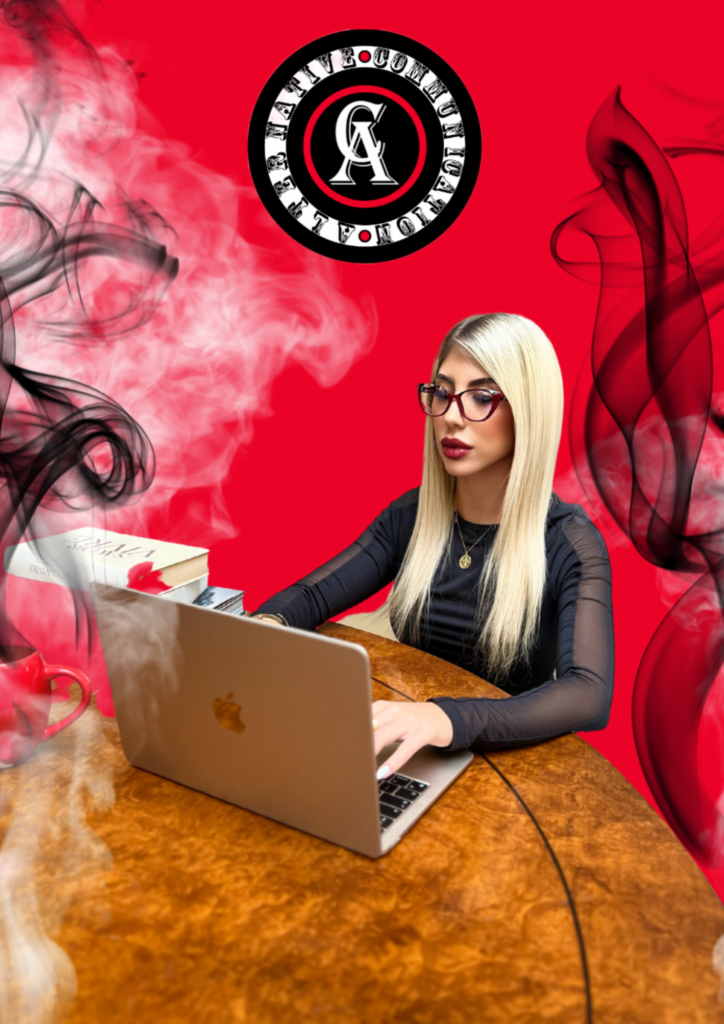 A woman sitting at a table with smoke coming out of her laptop.