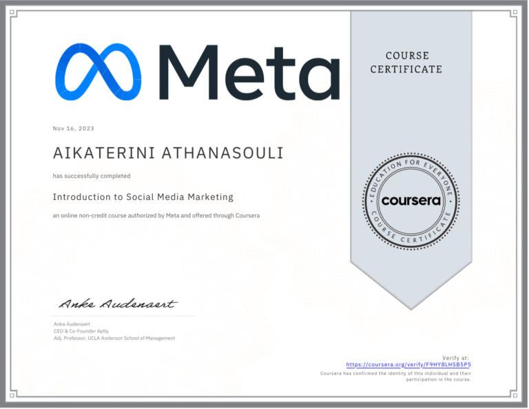 A certificate with the word meta on it.